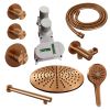 Brauer Carving 5-GK-104 thermostatische inbouw regendouche SET 08 met 30 cm douchekop en rechte muurarm en 3-standen handdouche en doucheslang en wandaansluitbocht koper geborsteld PVD