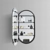 Hipp Design SPK 91045 luxury oval straight mirror cabinet in matt black with LED track all around 45x90x13cm