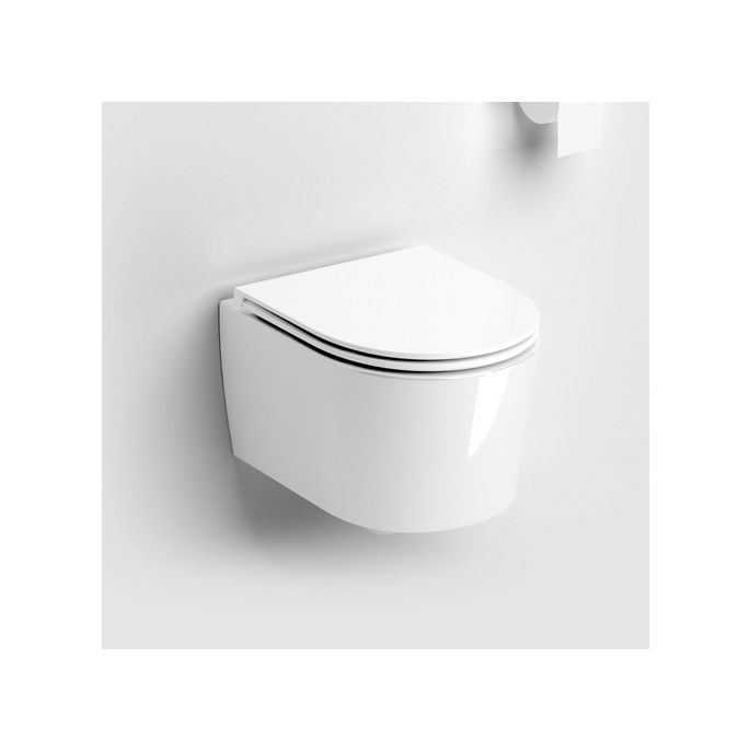Clou InBe IB0401140 Randlose 48cm Wandtoilette mit Toilettensitz weiß glänzend