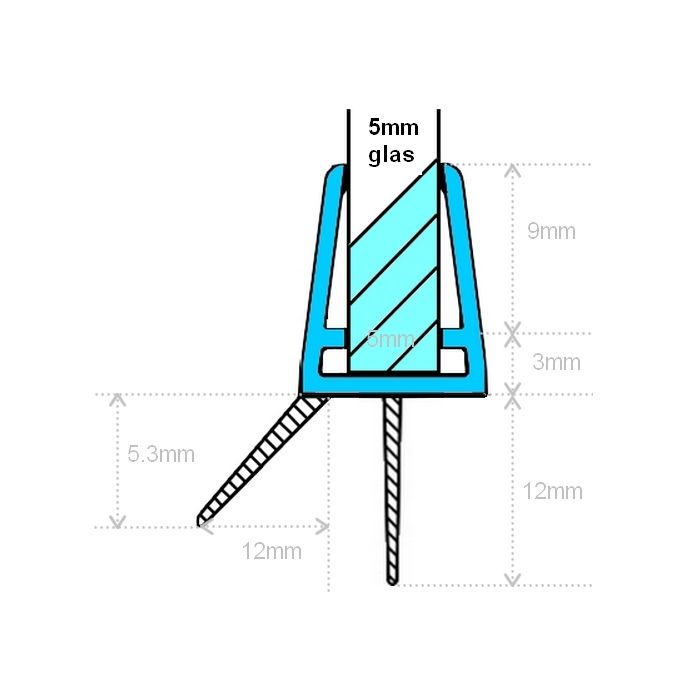 Exa-Lent Universal sample piece of shower rubber type DS01 - 2cm length and suitable for glass thickness 5mm - 2 flaps