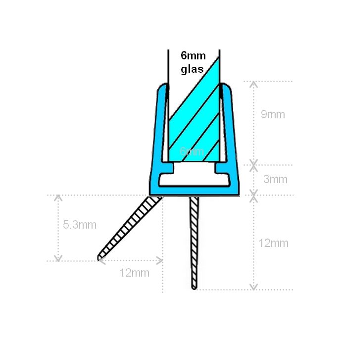 Exa-Lent Universal sample piece of shower rubber type DS01 - 2cm length and suitable for glass thickness 6mm - 2 flaps