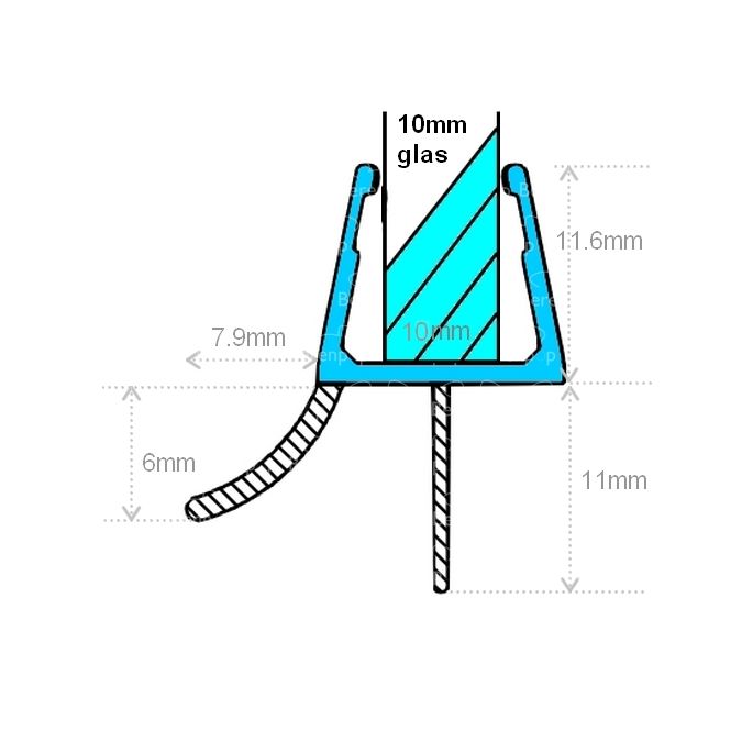 Exa-Lent Universal sample piece of shower rubber type DS02 - 2cm length and suitable for glass thickness 10mm - 2 flaps