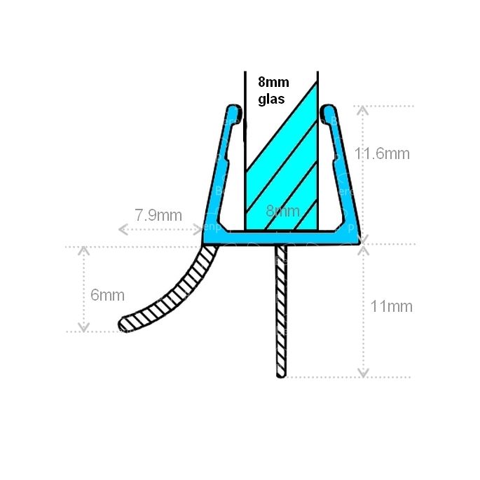 Exa-Lent Universal monsterstukje doucherubber type DS02 - 2cm lengte en geschikt voor glasdikte 8mm - 2 flapjes