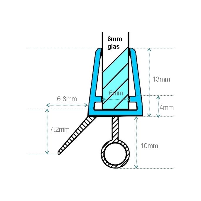 Exa-Lent Universal sample piece of shower rubber type DS03 - 2cm length and suitable for glass thickness 6mm - 1 flap 1 circle