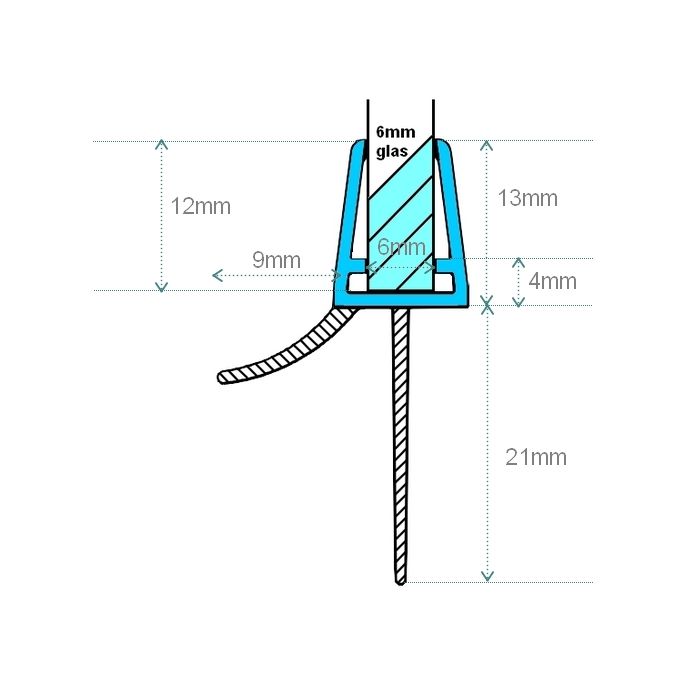 Exa-Lent Universal sample piece of shower rubber type DS05 - 2cm length and suitable for glass thickness 6mm - 1 flap 1 flap