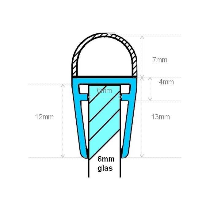 Exa-Lent Universal sample piece of shower rubber type DS07 - 2cm length and suitable for glass thickness 6mm - 1 bellows of 7mm (ball)