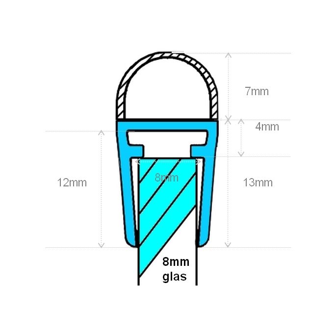 Exa-Lent Universal sample piece of shower rubber type DS07 - 2cm length and suitable for glass thickness 8mm - 1 bellows of 7mm (ball)