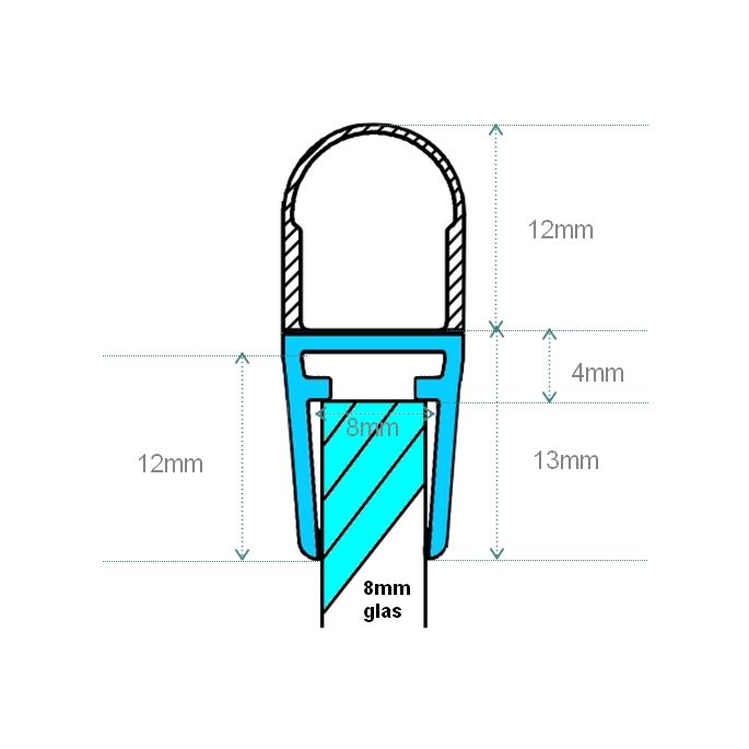 Exa-Lent Universal sample shower rubber type DS08 - 2cm length and suitable for glass thickness 8mm - 1 bellows of 12mm (ball)