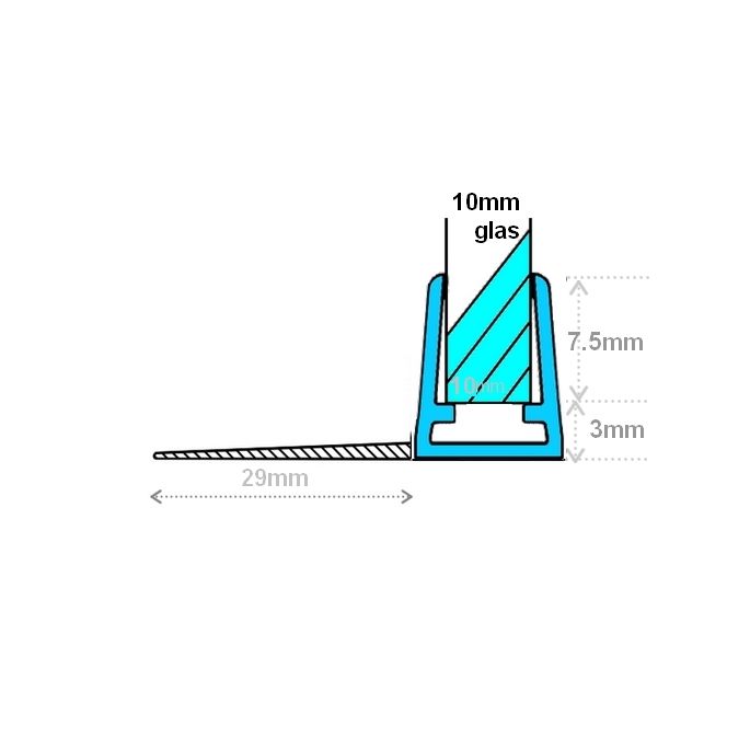 Exa-Lent Universal sample shower rubber type DS09 - 2cm length and suitable for glass thickness 10mm - 1 flap horizontal