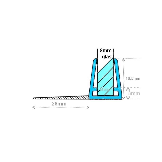 Exa-Lent Universal sample shower rubber type DS09 - 2cm length and suitable for glass thickness 8mm - 1 flap horizontal