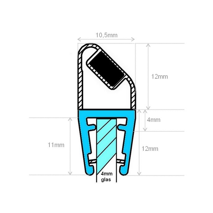 Exa-Lent Universal monsterstukje doucherubber type DS20 - 2cm lengte en geschikt voor glasdikte 4mm - magneet 45 graden