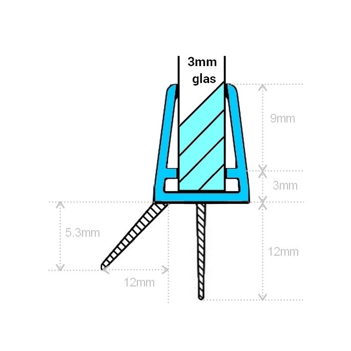 Exa-Lent Universal-Musterduschgummi Typ DS40 - 2cm Länge und geeignet für Glasstärke 3mm - 2 Laschen