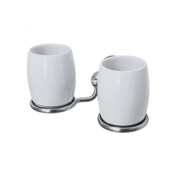 Haceka Allure 1208449 dubbele glashouder porselein/ RVS geborsteld