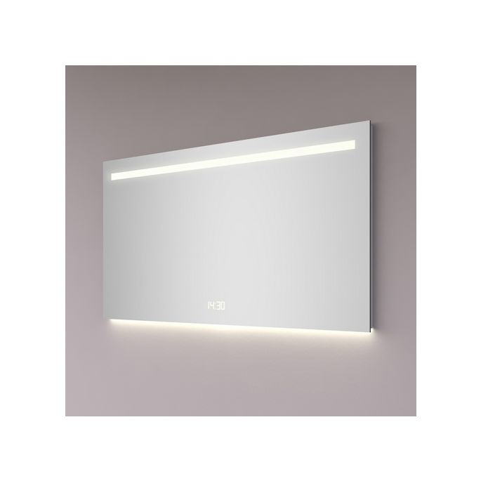 Hipp Design SPV 5020.70 spiegel 90x70cm met 1 horizontale LED baan, digitale klok, indirecte verlichting onder en spiegelverwarming