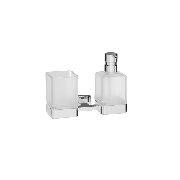 Inda Lea A1810DCR21 double wall holder with cup and soap dispenser satin glass chrome