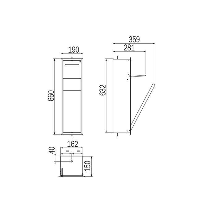 Inda MY Secret A8085BPT inbouwnis met toiletrolhouder en hygiënische douche190x660mm mat platino