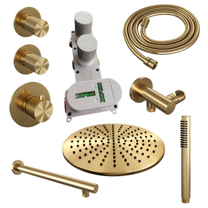 Brauer Carving 5-GG-098 thermostatische inbouw regendouche SET 02 goud geborsteld PVD