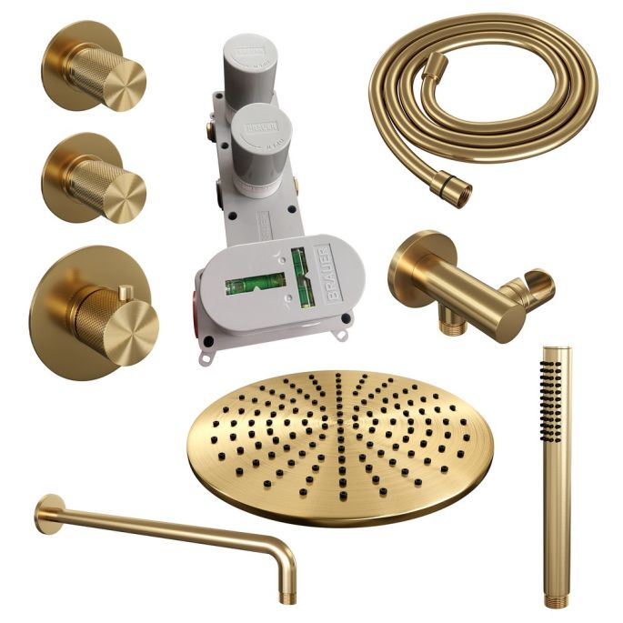 Brauer Carving 5-GG-100 thermostatische inbouw regendouche SET 04 goud geborsteld PVD
