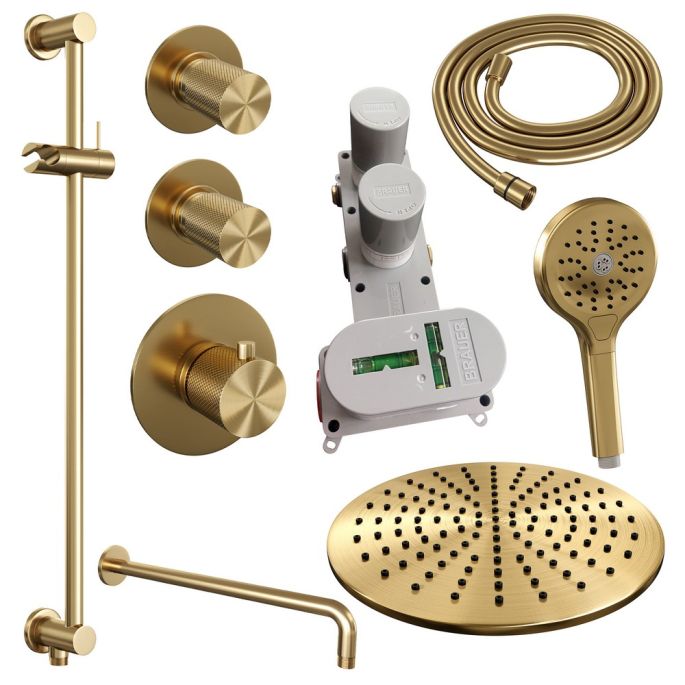 Brauer Carving 5-GG-118 thermostatische inbouw regendouche SET 22 goud geborsteld PVD