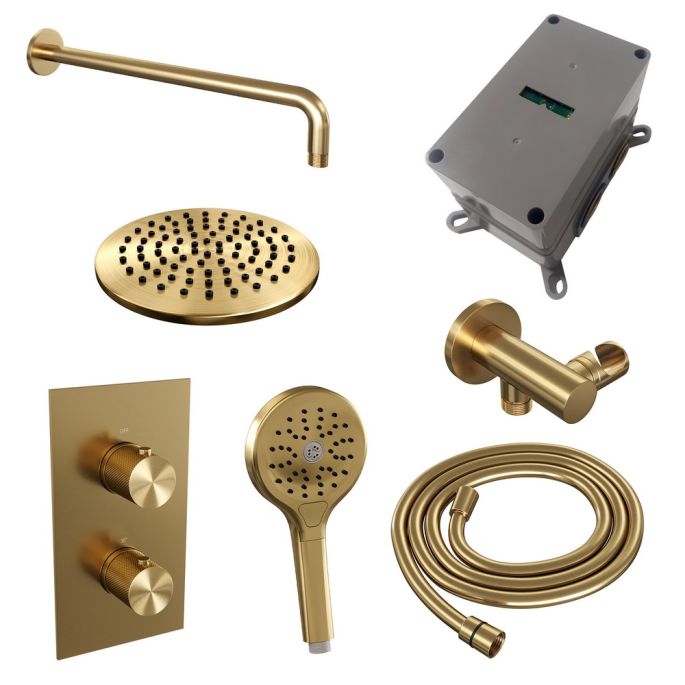 Brauer Carving 5-GG-129 thermostatische inbouw regendouche 3-weg omstelling SET 33 goud geborsteld PVD