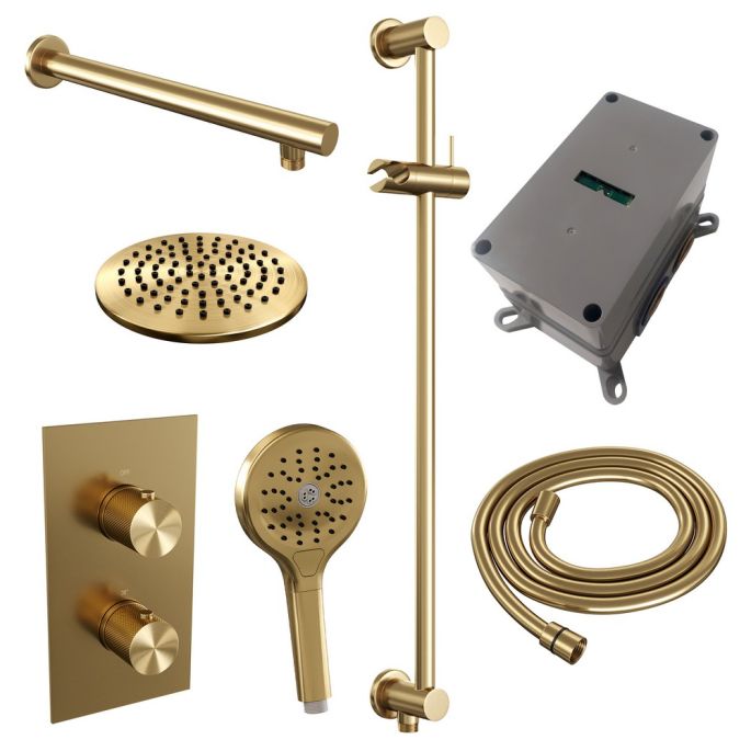 Brauer Carving 5-GG-139 thermostatische inbouw regendouche 3-weg omstelling SET 43 goud geborsteld PVD