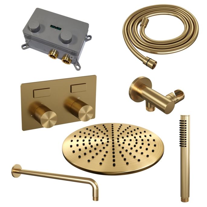 Brauer Carving 5-GG-187 thermostatische inbouw regendouche met drukknoppen SET 52 goud geborsteld PVD