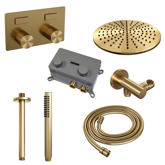 Brauer Carving 5-GG-189 thermostatische inbouw regendouche met drukknoppen SET 54 goud geborsteld PVD