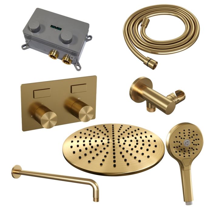 Brauer Carving 5-GG-193 thermostatische inbouw regendouche met drukknoppen SET 58 goud geborsteld PVD