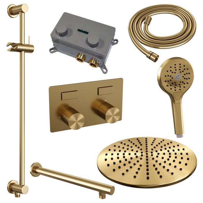 Brauer Carving 5-GG-203 thermostatische inbouw regendouche met drukknoppen SET 68 goud geborsteld PVD