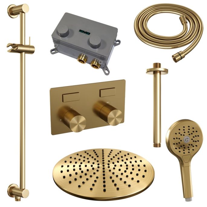 Brauer Carving 5-GG-207 thermostatische inbouw regendouche met drukknoppen SET 72 goud geborsteld PVD