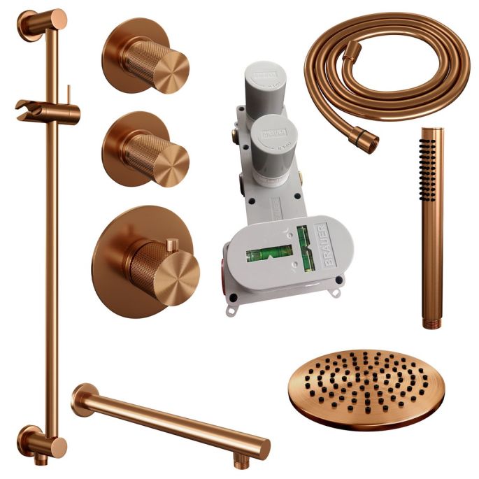 Brauer Carving 5-GK-109 thermostatische inbouw regendouche SET 13 koper geborsteld PVD