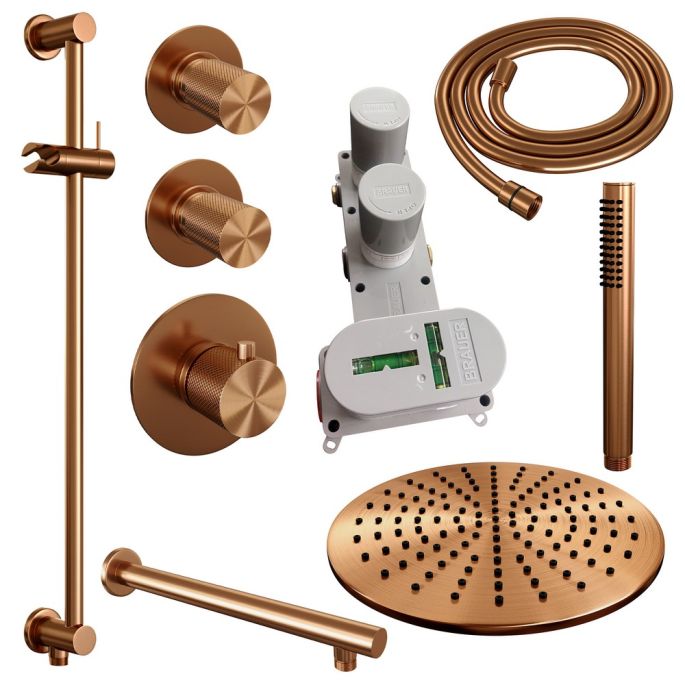 Brauer Carving 5-GK-110 thermostatische inbouw regendouche SET 14 koper geborsteld PVD