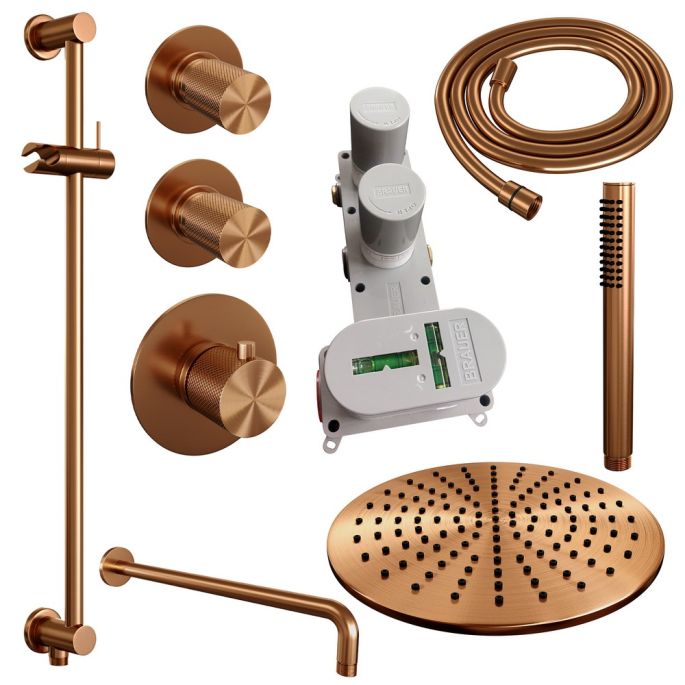 Brauer Carving 5-GK-112 thermostatische inbouw regendouche SET 16 koper geborsteld PVD
