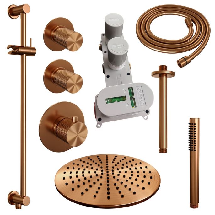 Brauer Carving 5-GK-114 thermostatic concealed rain shower SET 18 copper brushed PVD