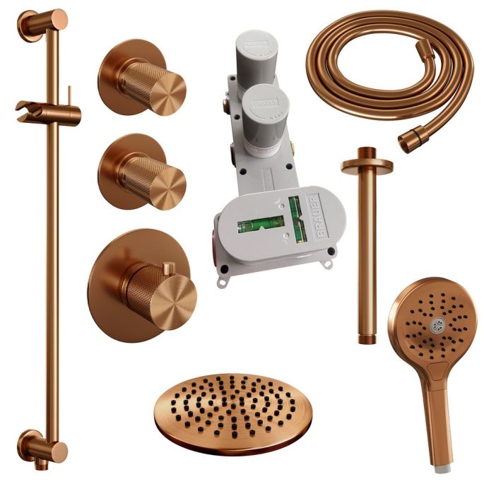 Brauer Carving 5-GK-119 thermostatic concealed rain shower SET 23 copper brushed PVD