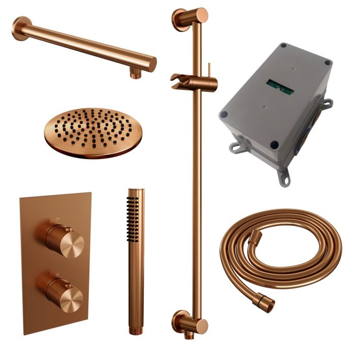 Brauer Carving 5-GK-133 thermostatische inbouw regendouche 3-weg omstelling SET 37 koper geborsteld PVD