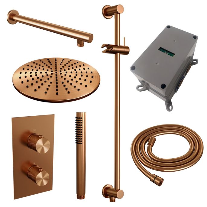 Brauer Carving 5-GK-134 thermostatische inbouw regendouche 3-weg omstelling SET 38 koper geborsteld PVD