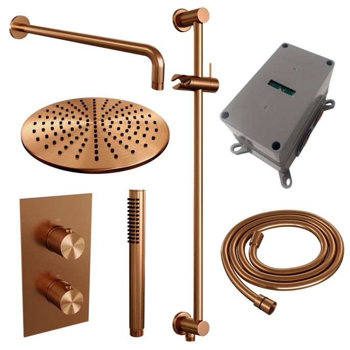 Brauer Carving 5-GK-136 thermostatische inbouw regendouche 3-weg omstelling SET 40 koper geborsteld PVD