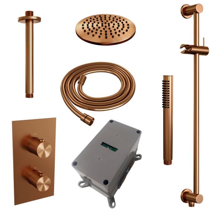 Brauer Carving 5-GK-137 thermostatische inbouw regendouche 3-weg omstelling SET 41 koper geborsteld PVD