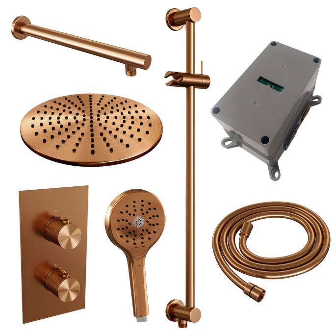 Brauer Carving 5-GK-140 thermostatische inbouw regendouche 3-weg omstelling SET 44 koper geborsteld PVD