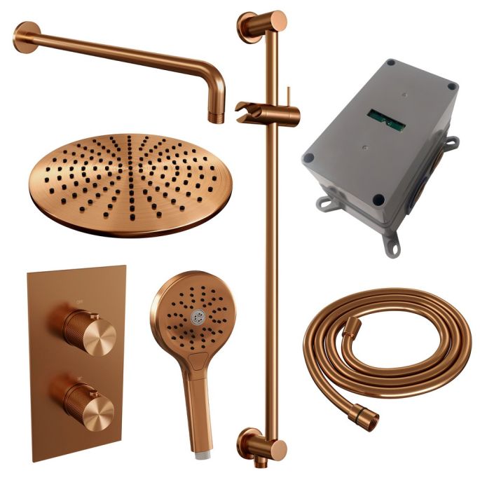 Brauer Carving 5-GK-142 thermostatische inbouw regendouche 3-weg omstelling SET 46 koper geborsteld PVD