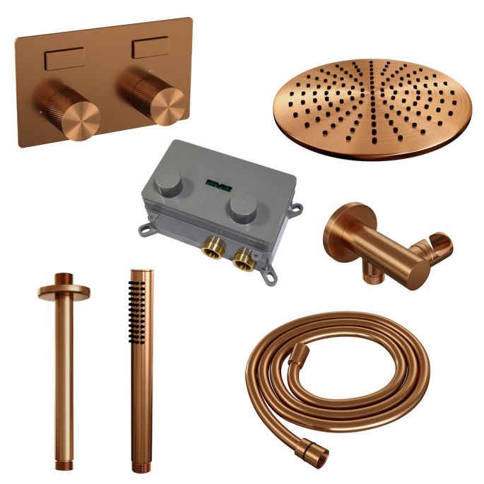 Brauer Carving 5-GK-189 thermostatische inbouw regendouche met drukknoppen SET 54 koper geborsteld PVD