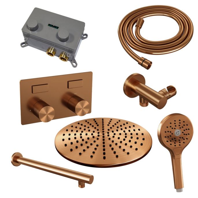 Brauer Carving 5-GK-191 thermostatische inbouw regendouche met drukknoppen SET 56 koper geborsteld PVD