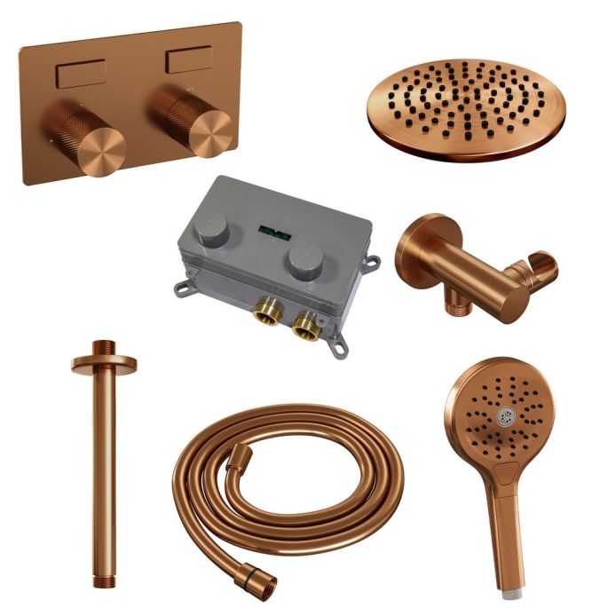 Brauer Carving 5-GK-194 thermostatische inbouw regendouche met drukknoppen SET 59 koper geborsteld PVD