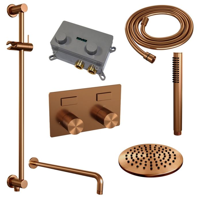 Brauer Carving 5-GK-198 thermostatische inbouw regendouche met drukknoppen SET 63 koper geborsteld PVD