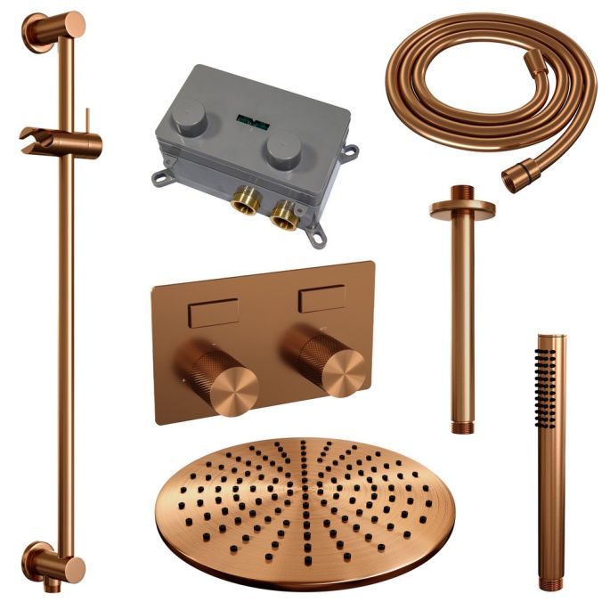 Brauer Carving 5-GK-201 thermostatische inbouw regendouche met drukknoppen SET 66 koper geborsteld PVD