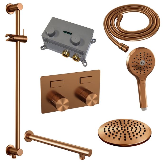 Brauer Carving 5-GK-202 thermostatische inbouw regendouche met drukknoppen SET 67 koper geborsteld PVD