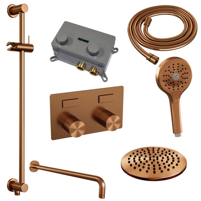 Brauer Carving 5-GK-204 thermostatische inbouw regendouche met drukknoppen SET 69 koper geborsteld PVD