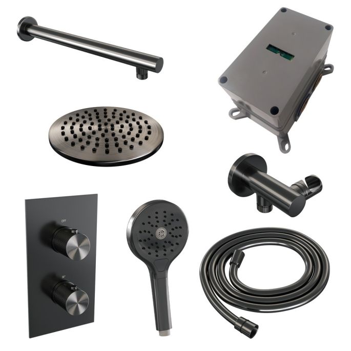 Brauer Carving 5-GM-127 thermostatische inbouw regendouche 3-weg omstelling SET 31 gunmetal geborsteld PVD