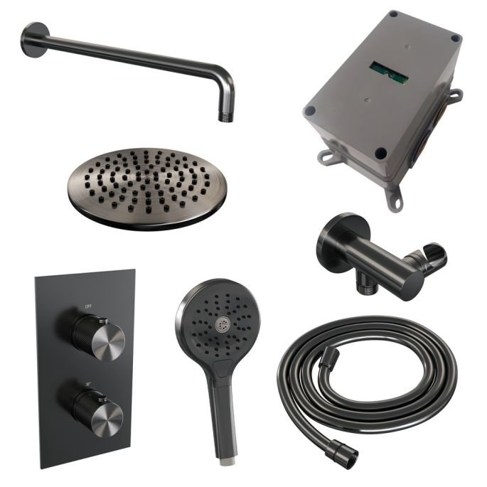 Brauer Carving 5-GM-129 thermostatische inbouw regendouche 3-weg omstelling SET 33 gunmetal geborsteld PVD